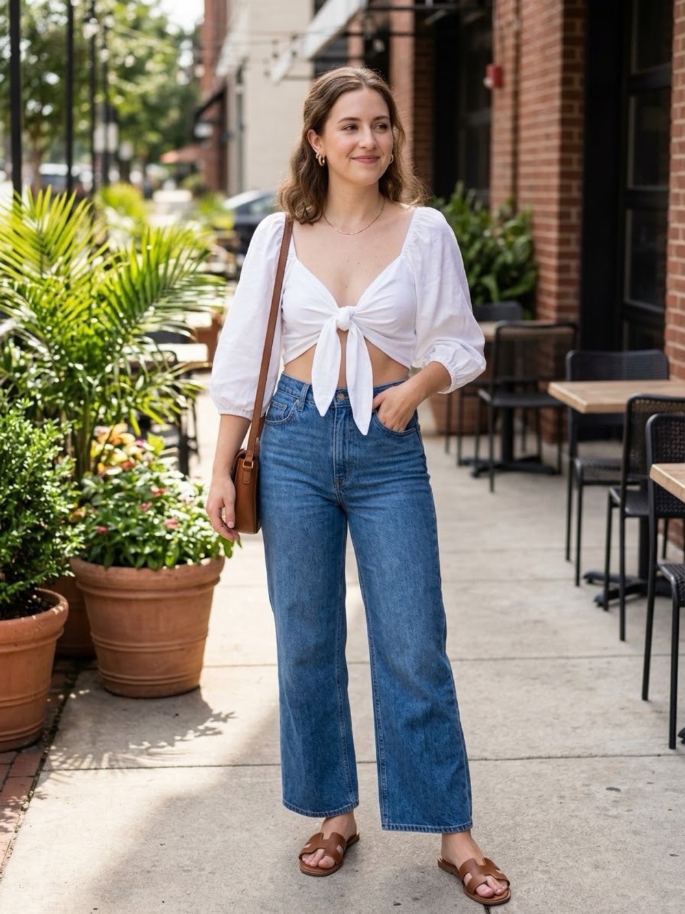 NWT Petal & Pup Celine Linen Blend Tie Front Puff Sleeve Crop Top XS.